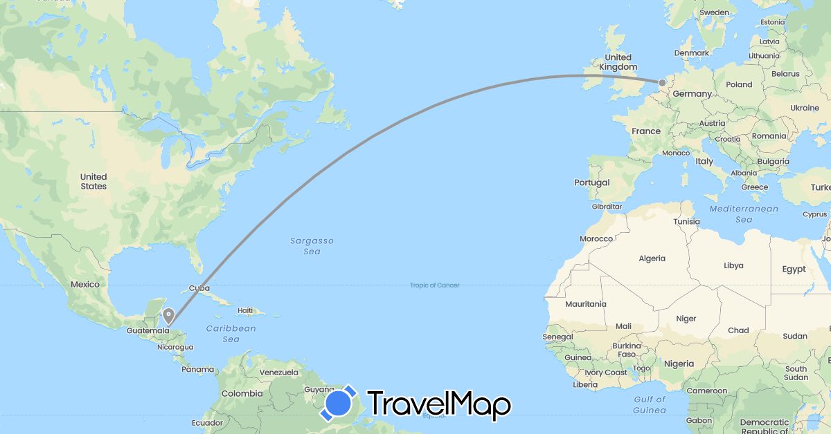 TravelMap itinerary: driving, plane in Honduras, Netherlands (Europe, North America)